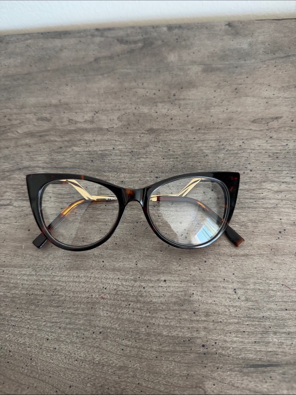 Fendi Tortoiseshell Cat-Eye Glasses with Gold Temples